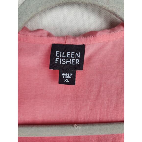 Eileen Fisher Womens XL Pink/Salmon Silk Cardigan shoulder pads Hood Athleisure - Picture 5 of 12